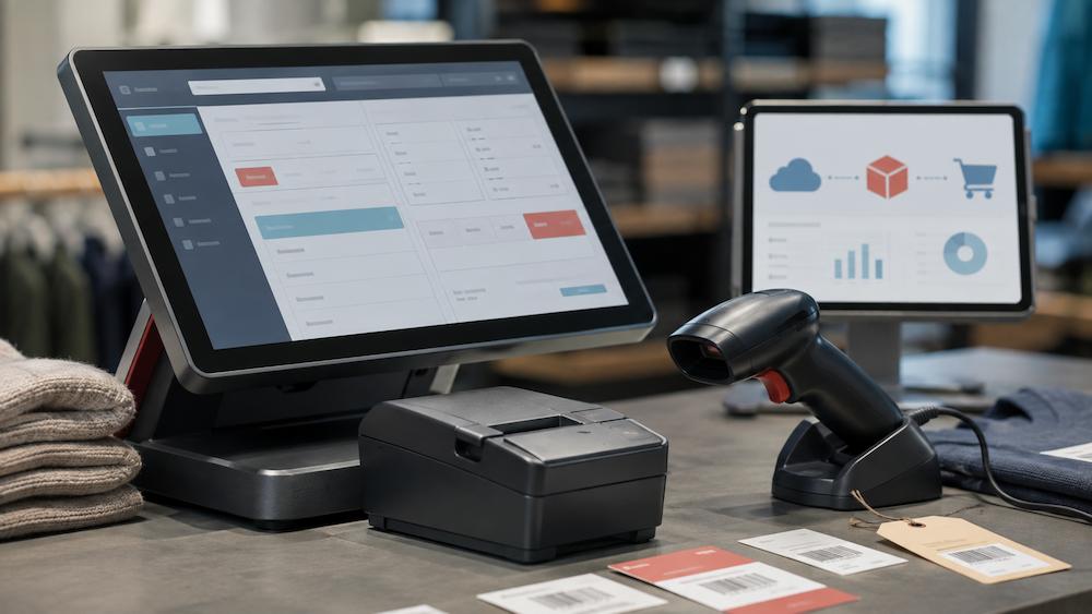 Terminal POS i ekran systemu sprzedażowego w kontekście integracji retail.